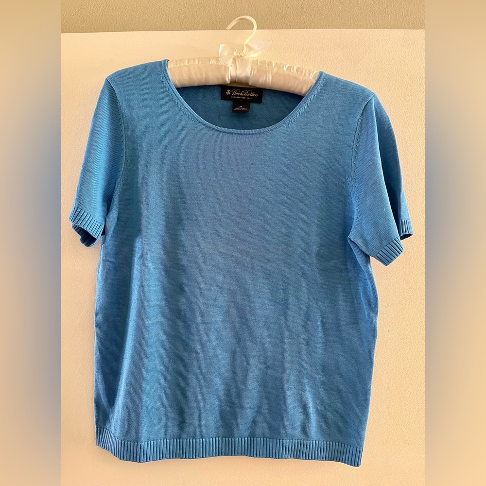 Silk/cotton short sleeve Brooks Brothers turquoise blue sweater, size M